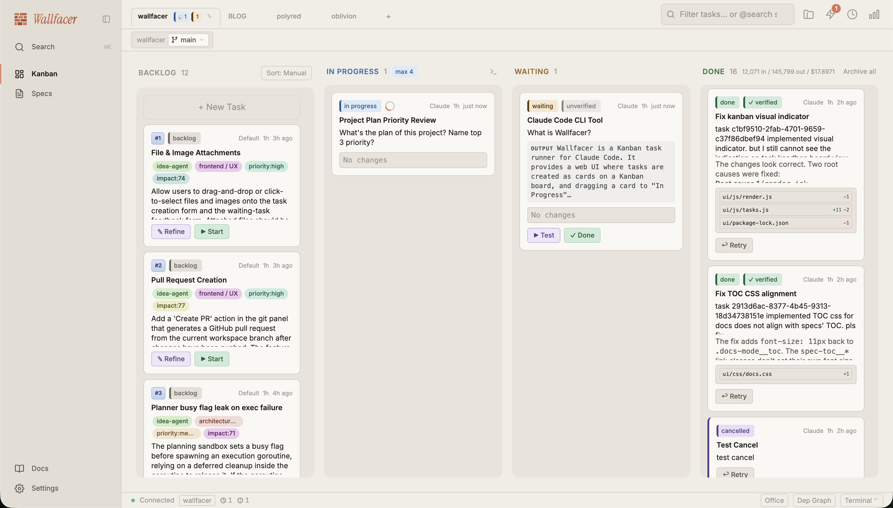Wallfacer task board